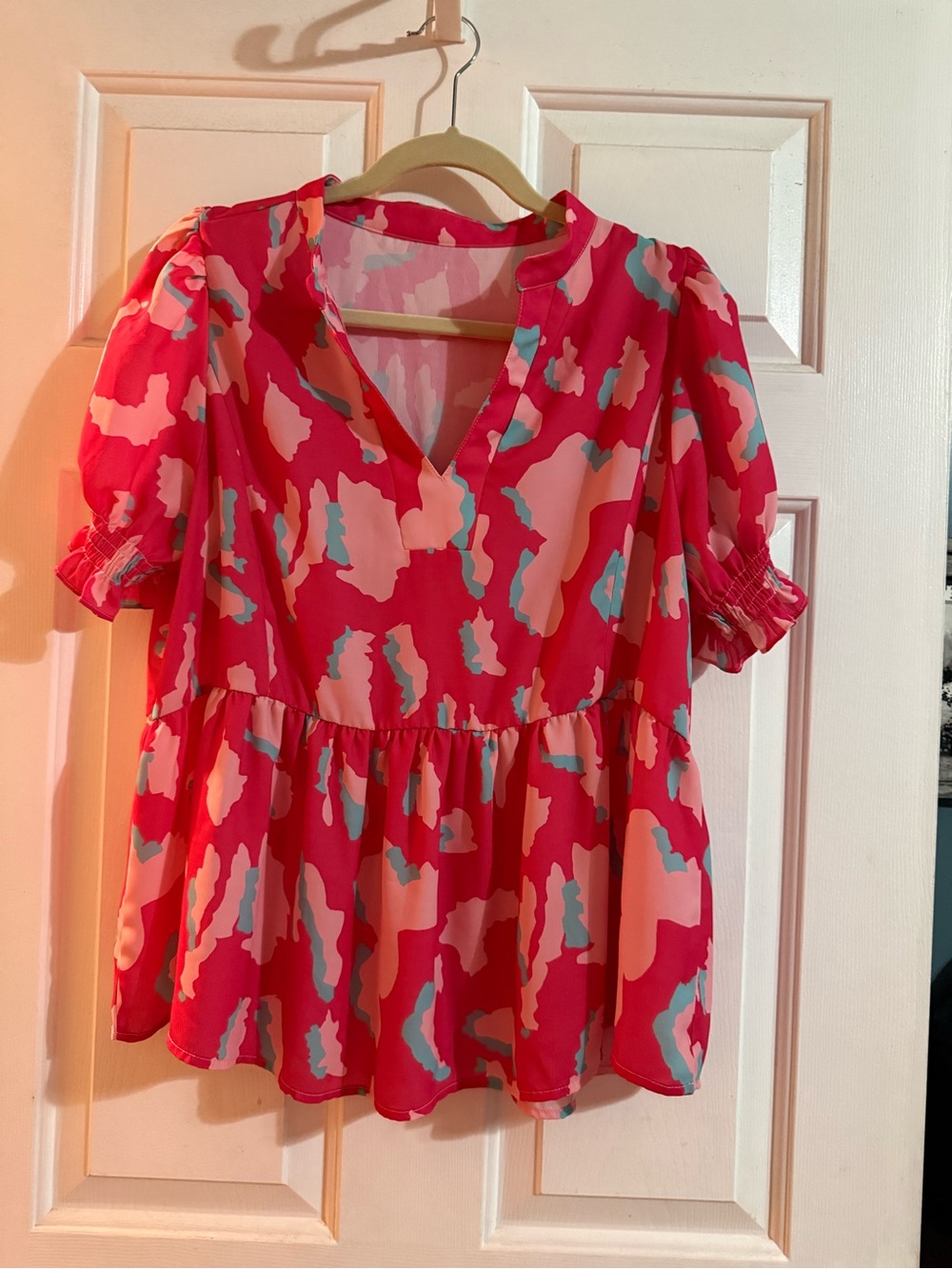 Women's Pink Abstract Print Peplum Top